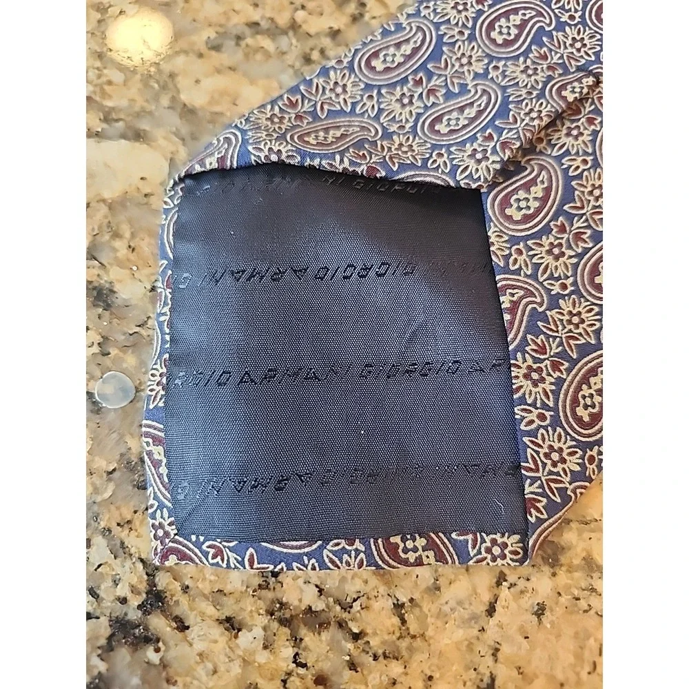 GIORGIO ARMANI Cravatte Vintage Silk Necktie ITALY Designer PAISLEY‎ Navy Blue